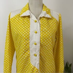 Vintage Peter Pan Sun Blazers Yellow Button Down Short Blouse Women’s Size Large